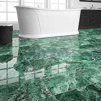 40-Pack Peel and Stick Floor Tiles Vinyl Floor 12 x 12 inch Self Adhesive Waterproof Flooring Planks DIY for Bathroom, Kitchen, Living Room, RV, Cover 40 Sq. Ft, Polish Green Marble