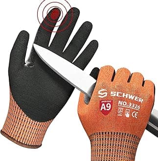 Schwer ProGuard Highest Level Cut Resistant Work Gloves PR3326 for Extreme Protection，ANSI A9 Cut Gloves with Reinforced Thumb, Non Slip, Durable, Touch-screen, Orange 120 Pairs, M