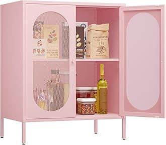 2 Door Accent Cabinet,Metal Storage Cabinet with Adjustable Shelf,Buffet Sideboard for Bed Room,Living Room,Entryway,Hallway,Home,Hotel,Office,Garage,Kitchen,1 Removable Shelf.