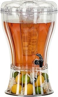 Buddeez Clear Drink 3.5 Gallon Plastic Beverage, Comes with Stand, Spigot, Ice Cone, Large Punch Dispenser for Parties