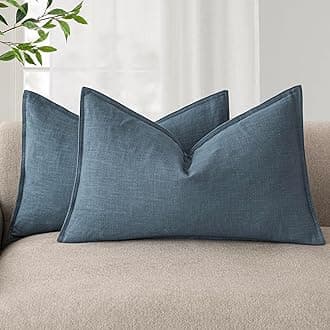 Foindtower Pack of 2, Decorative Linen Soild Throw Pillow Covers Soft Accent Lumbar Cushion Case Farmhouse Pillowcase for Chair Couch Sofa Bedroom Living Room Home Decor 12 x 20 Inch Misty Blue