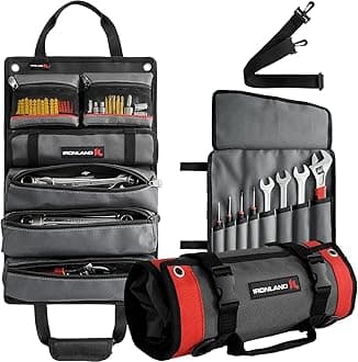 Tool Bag Roll Up, Heavy Duty Tool Organizer for Men Portable Tool Storage Box with 5 Detachable Zipper Pouch and Wrench Pouch - Gifts for Dad Tool Roll Organizer Adjustable Shoulder Strap Grey