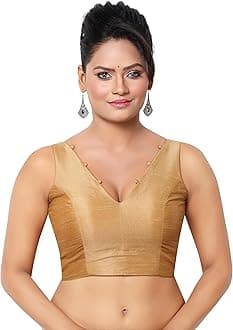 Madhu Fashion Women's Sleeveless Solid Pattern V Neck Readymade Saree Blouse