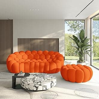 Bubble Couch with Ottoman, Modern 3-Seater Round Floor Couch, 3D Honeycomb Shape Bubble Sofa Curved Sofas for Living Room, Circle Boneless Couches, No-Assembly (Orange, 98.43+41")
