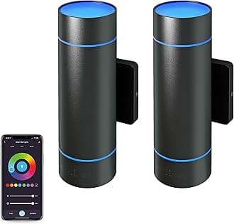 Atomi Smart WiFi LED Wall Sconce Lights - 2 Pack, 1200 Lumens, Dimmable, Premium Aluminum Construction, IP65 All-Weather, Tunable White, Color Changing, Works with Voice Assistance