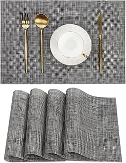 SHACOS Placemats Set of 4 for Dining Table Woven Vinyl Reversible Table Mats Wipe Clean Non Slip Place Mats Indoor Outdoor, Dark Gray