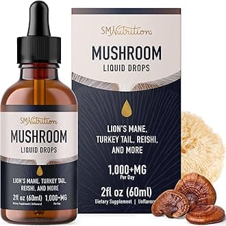 Mushrooms Liquid Drops Complex | Lions Mane Supplement with Turkey Tail Mushroom, Reishi Mushroom, Shiitake Mushroom & More | Support Cognitive Function, Memory & Focus | Non-GMO, Soy-Free | 2 Fl Oz