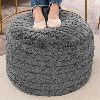 Round Pouf Ottoman 20 x 20 x 14 Inches Boho Poof Home Decor Floor Pouffe Ottoman Foot Rest for Couch Sofa Bean Bag Chairs Living Room Bedroom (Grey)