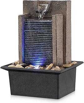 Tabletop Fountain Relaxing Tabletop Waterfall Fountain with Natural River Rocks & Color-Changing LED Lights - Indoor Zen Office/Home Decor Water Feature, 6.3"x 5.12"x 8.66"