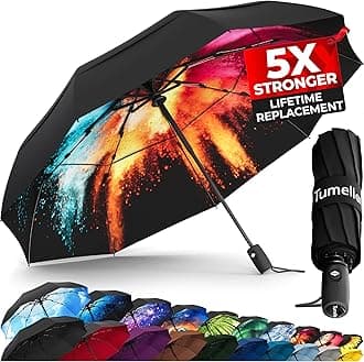 TUMELLA Strongest Windproof Travel Umbrella (Compact, Superior & Beautiful), Small Strong but Light Portable and Automatic Folding Rain Umbrella, Durable Premium Grip, Fits Car & Backpack