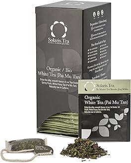 Solaris Tea - Organic White Tea (Pai Mu Tan) | 100% Organic Whole Leaf Tea | Certified Vegan | 40x Biodegradable Stitched Teabags, (1 x 60 g)