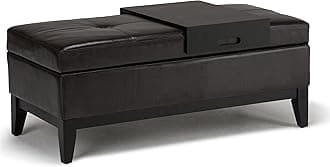 SIMPLIHOME Oregon 42 inch Wide Contemporary Rectangle Storage Ottoman Bench with Tray in Tanners Brown Vegan Faux Leather, Assembled, For the Living Room, Entryway and Family Room
