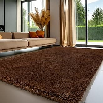 Sour Lemon Rugs Living Room 160x230cm, Brown Area Rugs for Bedroom, Washable Anti Slip Extra Large Shaggy Soft Rug Fluffy Modern Floor Carpets Mat Beside Carpet for Kids Living Room