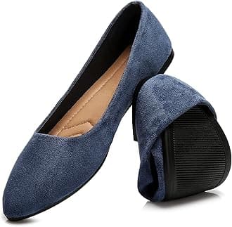 HEAWISH Women’s Black Flats Shoes Comfortable Suede Pointed Toe Slip On Casual Ballet Flats Dress Shoes Nude Flats