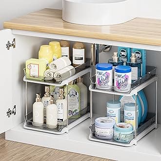 Delamu 2 Sets of 2-Tier Multi-Purpose Bathroom Cabinet Under Sink Organizers and Storage, Grey