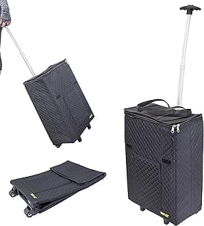 dbest products Smart Cart Shopper Tote Travelux Series, Black Premium Quilted Cart Weekender Bag Carry-on