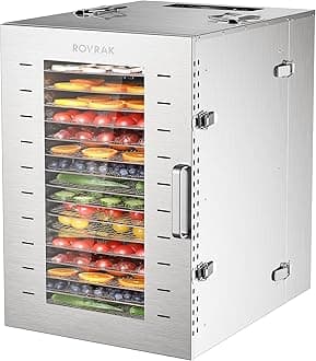 ROVRAk Commercial Dehydrator Machine, 16-Tray Food Dehydrator for Jerky, Fruit, Meat, Herbs, Adjustable Timer, Temperature Control, Overheat Protection (67 Recipes)