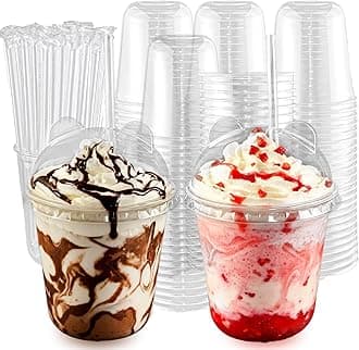 50 Sets 12oz Disposable Transparent Plastic Cup with Panda Lids & Straws, Easy-to-Grip Design, Suitable for Iced Coffee, Milk Tea,Milkshakes,Perfect for Holiday Parties,Various Dining Occasio