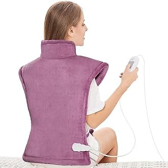 Electric Heating Pad for Back Neck and Shoulders (60x100cm) Fast-Heat Heated Warmer with Waist Strap, 6 Heat Levels, Auto-Off Timer, Mia&Coco - Comfort Purple