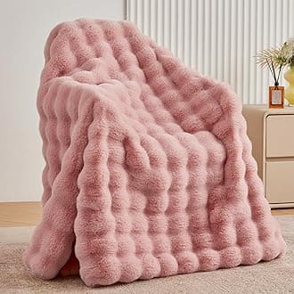 BENVWE Faux Fur Throw Blanket for Couch, Soft Cozy Fluffy Plush Thick Bubble Blanket for Bed Living Room, Mothers Day Decor Gifts for Women, 51x63 Inches Dusty Pink