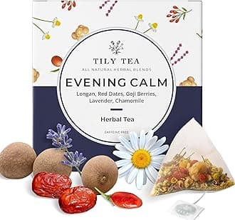 Tily Tea Evening Calm Herbal Tea - Nighttime Tea with Chamomile and Lavender - Caffeine Free - 10 Plastic-Free Teabags