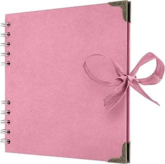 Bstorify Square Scrapbook Photo Albums 36 Pages (18 x 18 Cm) Pink Thick Paper, Hardcover, Metal Corners, Ribbon Closure - Ideal for Your Scrapbooking Albums, Art & Craft Projects (Pink, 18 x 18 Cm)