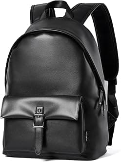 Black Leather Backpack For Men Waterproof Carry On BackPack Large Rucksack Fit 16-inch Laptop Hiking Daypack Travel Sport College Backpack