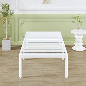 46 cm High European Single Bed Frame 90x200 with Rounded Corners, Heavy Duty Metal Bed Frames Single 3ft with Steel Slats, Ample Storage Underneath, Noise Free, Easy Assembly, White