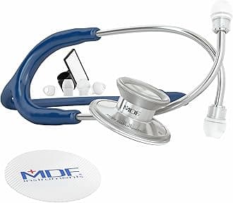 MDF Instruments, Acoustica Lightweight Stethoscope for Doctors, Nurses, Students, Home Health Use, Adult, Dual Head, Navy Blue Tube, Silver Chestpiece-Headset, MDF747XP04