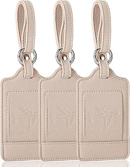 3 Pack Luggage Tags - Quick Install, Privacy Protection, Airplane Travel Essentials for Suitcases, Durable Leather - Lichee Beige