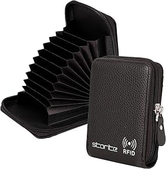 StoritePU Leather 9 Slot Vertical Credit Debit Card Holder Money Wallet Zipper Coin Purse for Men Women (Light Brown - 11.5 x 2 x 8 Cm), Brown, 9 Slot Rfid Vertical wallet -Brown, Casual