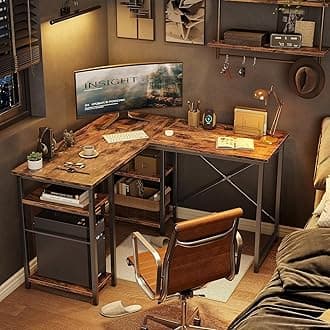 Bestier L Shaped Computer Desk, Reversible Corner Office Desk with Shelves, 75 Inch 2 Person Long Desk, Writing Study Table for Home Office Bedroom Small Space Apartment (Rustic Brown)