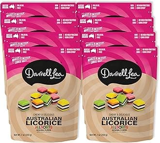 Darrell Lea Soft Australian Licorice, Non-GMO, No Palm Oil, Vegetarian Friendly, No High Fructose Corn Syrup, Soft & Chewy Licorice Candy, Made in Australia (Allsorts, 7 Ounce (Pack of 8))