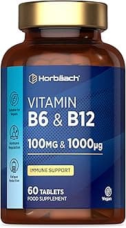 Vitamin B12 1000mg + B6 100mg | 60 Vegan Tablets | Mood & Energy Support | Normal logical Function | for Men & Women | No Artificial Preservatives