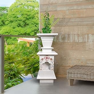 HANDICRAFT BAZAAR Marble Tulsi Pot for Home | Tulsi Marble Planter for Roof, Porch Balcony (White Inlay Large)