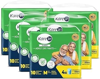 KareIn Classic Adult Diaper Pants, Medium 75-100 Cm (30"- 40"), 60 Count, Unisex, Leakproof, Elastic Waist, Wetness Indicator, Pack of 6
