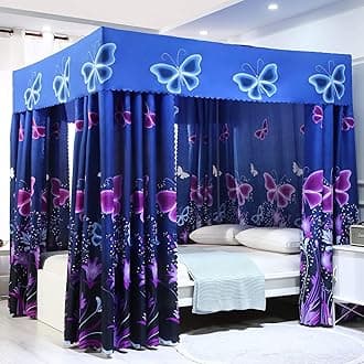 Mengersi Princess Four Corner Post Bed Curtain Canopy Sheer Cover Mosquito Net for Girls Adults Kids (Full, Blue Butterfly)