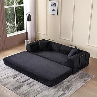 Comfy Convertible Folding Mattress Couch, Floor Sofa Bed with Fixed-Shape Frame, Corduroy Floor Sofa with Armrest, Floor Sofa Lounge Couch for Living Room Bedroom Lounge Studio,Dark Black