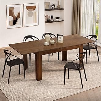 Mobili Fiver, Easy, Extendable Dining Table, 55.1(86.6) x35.4 in, Walnut, for 6-8 People, Expandable Dining Table for Kitchen, Italian Furniture