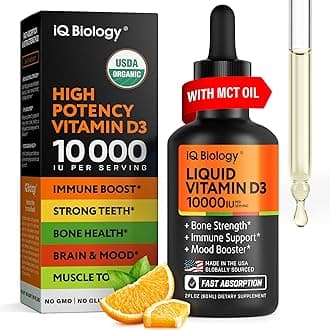 Liquid Vitamin D3 10000 IU (250 mcg) - USDA Organic Vitamin D Drops for Adults & Kids - 100-Day Supply - Vit D3 with MCT Oil for Better Absortion - Bone & Immunity Support, Dental Health*, Made in USA