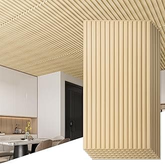 12-Pack Slat Design 3D Wall Panels for Interior Wall Decor, 2x4 FT PVC Decorative Drop Ceiling Tiles - Oak