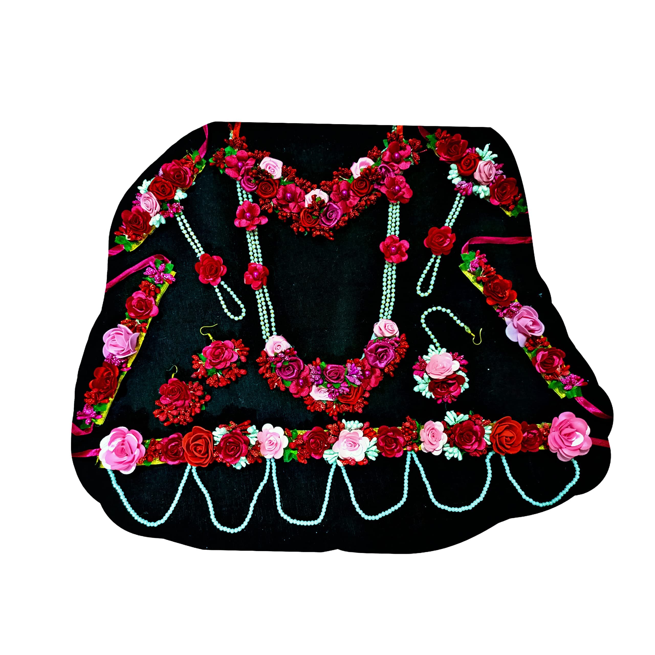 USHA BENTEXArtificial Pink with Green flower jwellery for Baby Shower Wedding haladi mehendi sangit