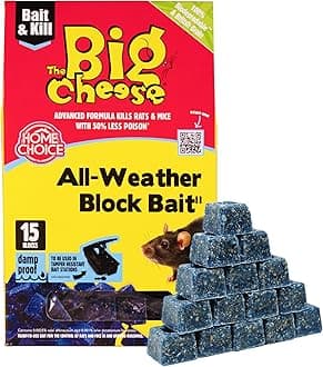 The Big Cheese All-Weather Bait Block - 15 x 10g, Kills Mice and Rats, Pest Control Product - Rat Killer For Mouse Traps, Damp-Proof, Weather-Resistant - Super Strength Rat Poisoning, Pet Safe