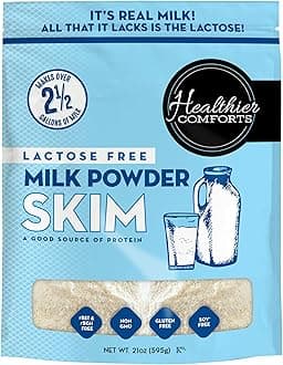 Healthier Comforts Lactose Free Skim Milk Powder | High Protein, Fat Free, Non-GMO, rBST Hormone Free, Kosher, Gluten Free, No Fillers | Baking, Coffee Creamer, Shakes| Makes 14 cups (21 oz)