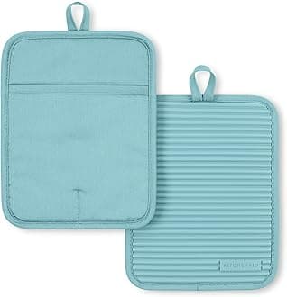 Ribbed Soft Silicone Pot Holder 2-Pack Set, Mineral Water Aqua, 7"x9"