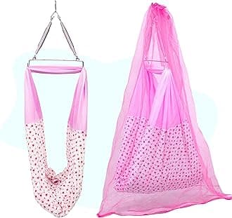 Little Chime New Born Baby Swing Cradle (Jhula) | Cradle Set with Mosquito Net and Triangle Hanger | Weight Capacity Up to 20Kg | Age from 0-24 Months | Evania Ventilated Cradle(Pink) - Cotton