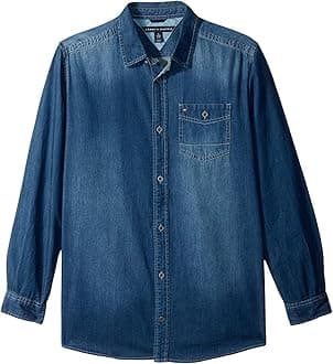 Boys' Long Sleeve Maxwell Printed Denim Shirt 100% Cotton, Collared Button-Down with Chest Pocket & Embroidered Logo