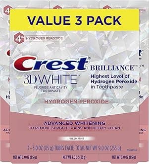3D White Brilliance Hydrogen Peroxide Toothpaste with Fluoride,3 Ounce (Pack of 3)
