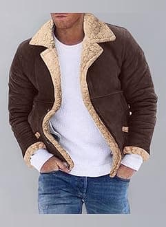 Jacket for Winter Men Lapel Collar Long Sleeve Padded Leather Vintage Thicken Coat Sheepskin Zipper Mens Lightweight Waterproof 4XL