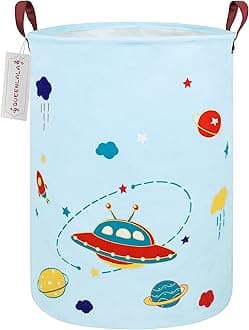 QUEENLALA Rectangular Laundry Hamper/Foldable Nursery Laundry Basket for Organizing/Storage Bin Baskets/Children Toy Office Bedroom/Toy Bin Closet Shelf Baskets (Round-Blue Universe
